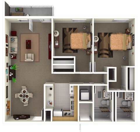 2Bed floorplan with balcony